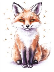 Obraz premium Cute Watercolor Fox with Dandelions - Watercolor illustrations