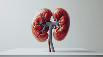 detailed 3D rendering of human kidneys on white surface, showcasing anatomical features