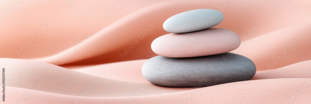 Fototapete creating harmony with smooth pebbles on a pastel fabric background enhanced by zen-inspired minimali