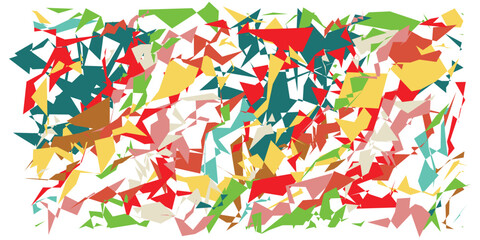Obraz premium A vibrant abstract collage of colorful geometric shapes in red, green, yellow, and blue, set against a white background.