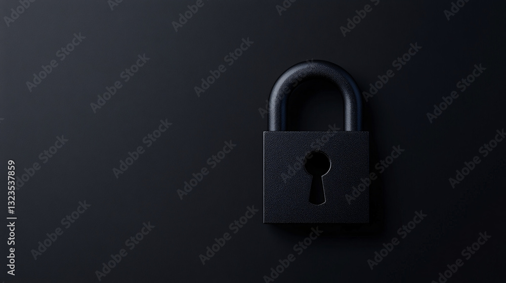 Poster a simple matte black padlock isolated on a dark background symbolizing security privacy and protecti