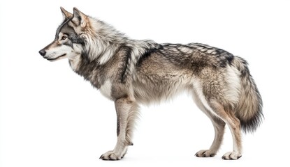 Fototapeta premium Gray Wolf Profile Against White Background