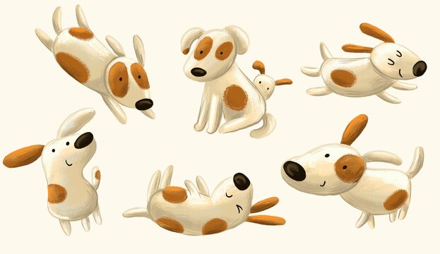 Cute Jack Russell terriers in cartoon style
