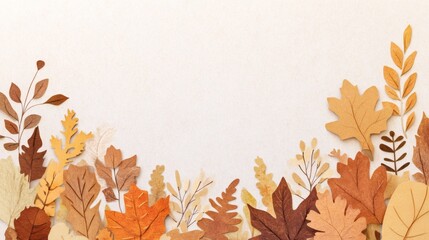 Colorful autumn leaves arranged artistically on a neutral background creating a seasonal atmosphere