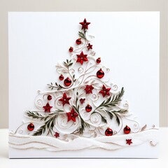 Elegant Red  White Christmas Tree Card Design