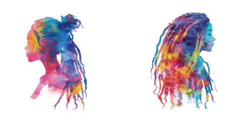 abstract color silhouette of dreadlocked woman watercolor vector illustration