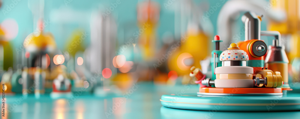 Fototapete colorful 3d render of minimalistic automated factory with abstract machinery and vibrant elements, s