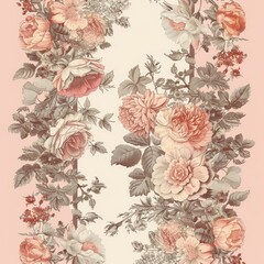The pattern features a border of delicate floral illustrations on either side of the design, leaving the center blank for possible text or imagery.