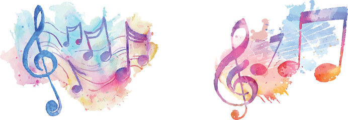 abstract color silhouette of music notes watercolor vector illustration