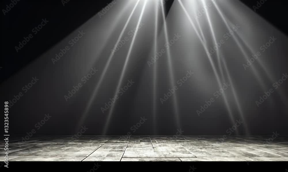Poster empty stage illuminated by spotlights