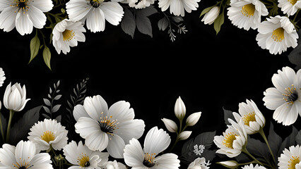 White spring flowers bloom on light black background social media web Banner template design Full Vector EPS and Ai