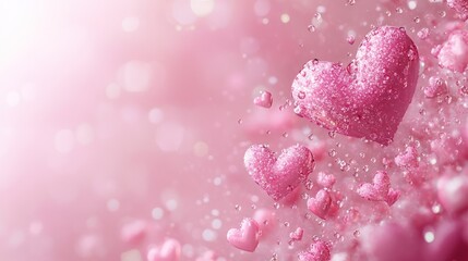 Fototapeta premium Pink hearts falling, bokeh background, Valentine's
