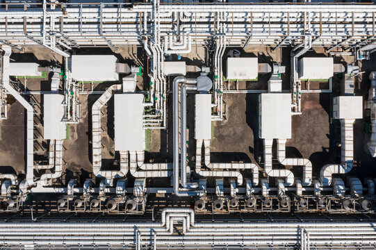 Aerial View of Factory Roof with Industrial Equipment