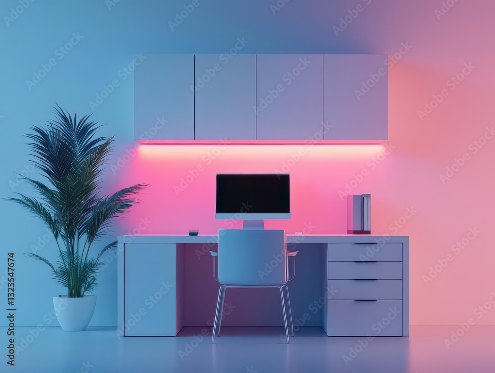Poster remote office setup smart lighting technology. augmented reality ar smart lighting planning helping 