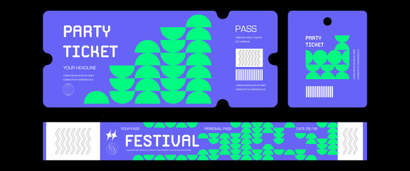 Control ticket bracelets for events, disco, festival, fan zone, party, staff. Vector mockup of a festival bracelet in a futuristic style.	
