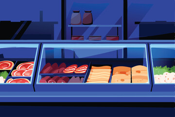 Close-up shot of a meticulously arranged deli counter showcasing various sliced meats, highlighting textures and colors.  Focus on the appetizing display.