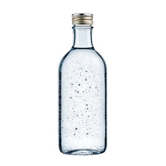 summer mood A clear glass bottle filled with sparkling water, showcasing bubbles and reflecting light. Perfect for refreshing beverage concepts. Isolate on white element transparent