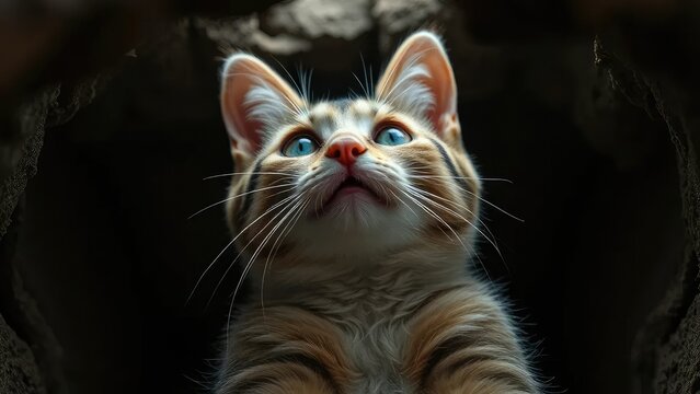 Blick nach oben durch das offene Katzenauge in der Gruft, Abgeschiedenheit, Tierfotos, Haustiere