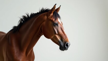 Obraz premium Graceful bay horse looking towards camera in studio, Equestrian, brown