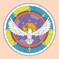 Pentecost Christian Holy Spirit Bird Illustration with Stained Glass Style suitable for Church Windows