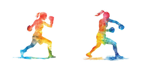 abstract color silhouette of woman boxing watercolor vector illustration