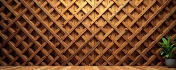 Geometric wooden wall with intricate lattice design, contemporary, architecture