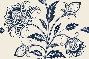 Vintage floral vector design with seamless black leaf and flower pattern