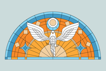Pentecost Christian Holy Spirit Bird Illustration with Stained Glass Style suitable for Church Windows