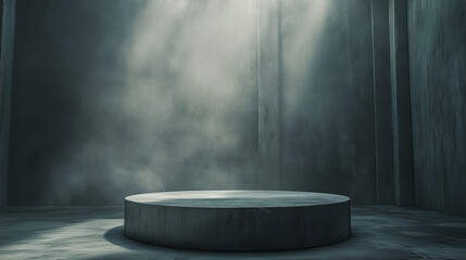 Minimalist Concrete Podium in Dramatic Fog Lighting