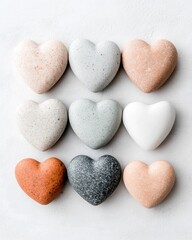Obraz premium Mindful Minimalism Pastel Stone Heart Collection - Neutral Palette Wellness Design for Meditation, Self-Care, and Emotional Healing Concepts