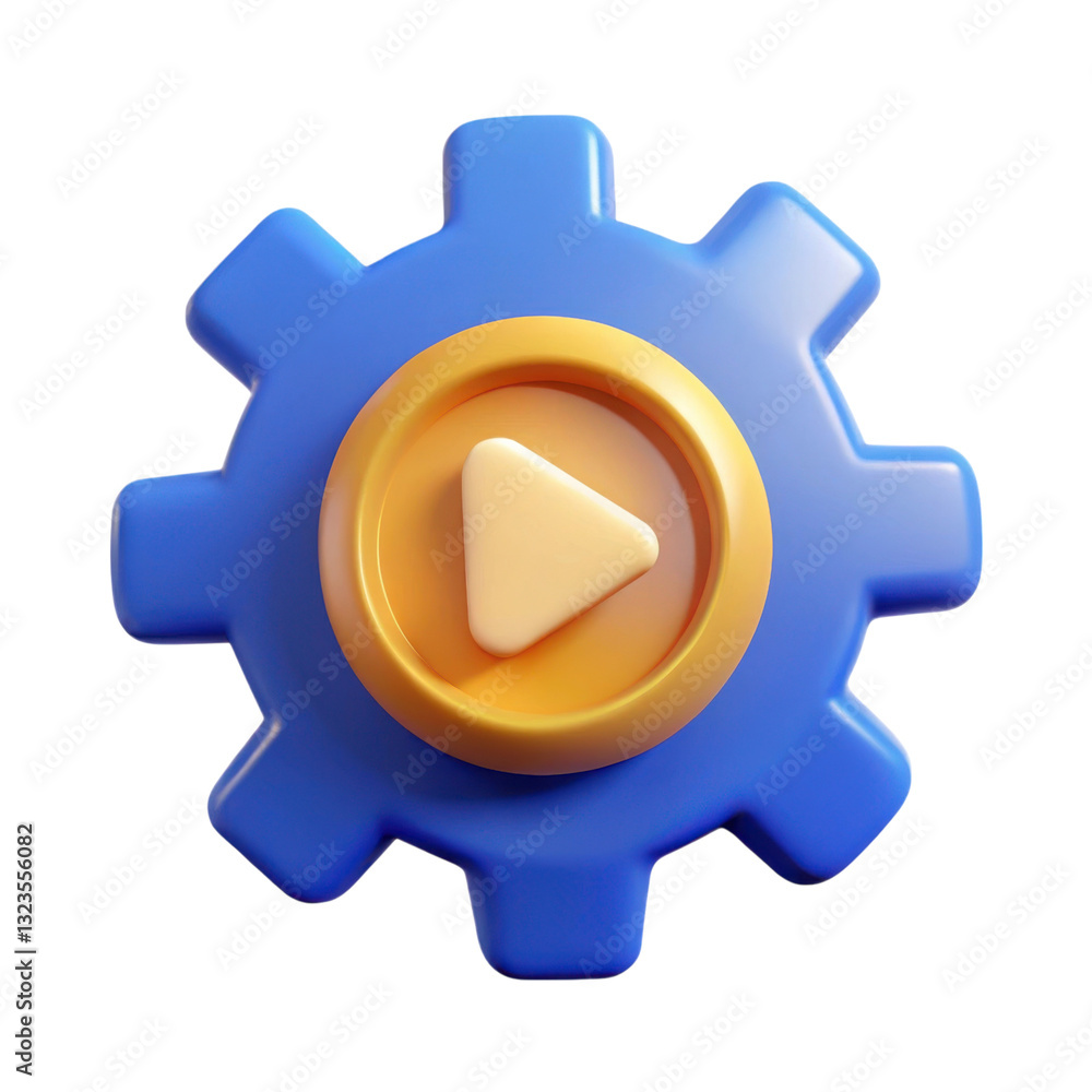 Fototapete a colorful gear icon featuring a play button in the center, symbolizing functionality and action, il