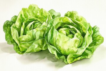 Obraz premium Lettuce Watercolor. Seasoning and Vegetable Illustration with Organic Farming Concept