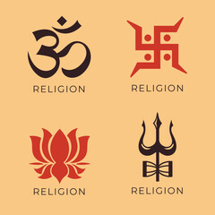 Hinduism india hindu god religion icons set vector