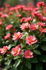 Pinkish red bush with yellow flowers blooming in early spring, red, wildflower, pink