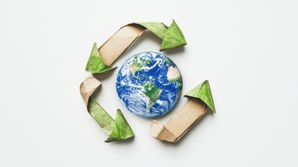 A stylized Earth surrounded by rotating arrows symbolizing global trade flow