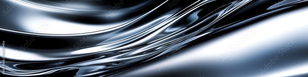 Poster abstract metallic waves background, futuristic technology design with flowing lines and curves