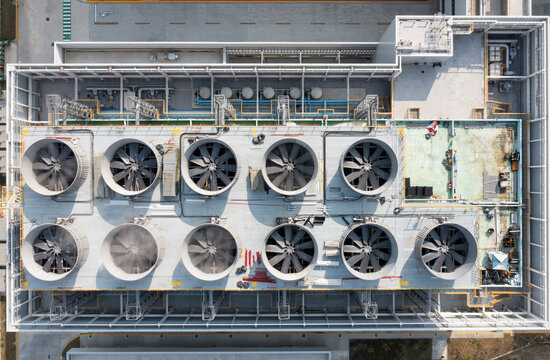 Aerial View of Factory Cooling System Assembly and Testing.