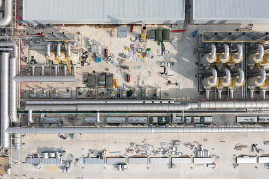 Aerial View of Semiconductor Facility Construction Site with Equ