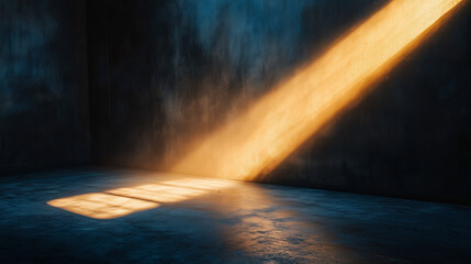 Obraz premium Dramatic light beam entering a dark room through a window