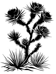 Vector Silhouette of Spiky Desert Plant for Artistic Design or Tattoo
