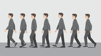 Animation of a man in dark shirt walking in side view showing the step cycle sequence
