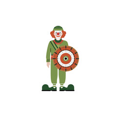 Clown Warrior Illustration with Shield Green Costume Vector Art