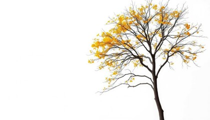 Obraz premium Single deciduous tree, stark branches against pure white, branches, ecology