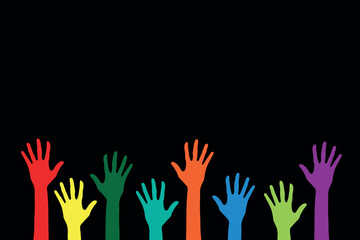  Colorful Raised Hands Vector on Black for Diverse Participation