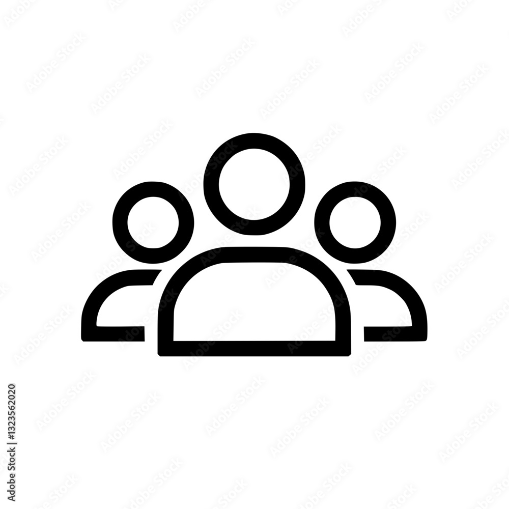 Poster group of people icon: a simple bold line drawing of three connected figures symbolizing teamwork com