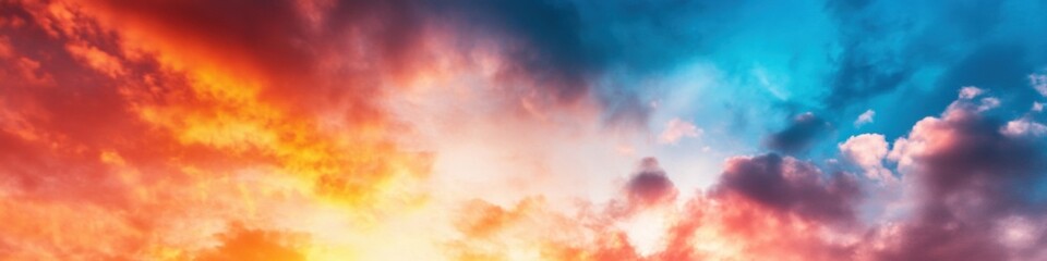 Obraz premium Cinematic Sky Panorama Vibrant Gradient Cloudscape Showcasing Climate Dynamics and Atmospheric Hyperrealism - Immersive Environmental Design Content