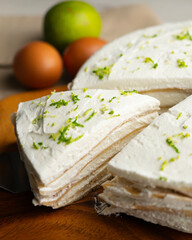 Mille Crepe Cake is a famous french recipe consisting on a cake made with layers crepes and cream.
