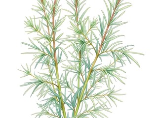 Obraz premium Delicate Watercolor Illustration of a Green Bush with Thin Leaves, Isolated on White Background.