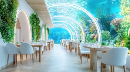 Aquatic Dining Experience: A unique restaurant with a stunning underwater theme, offering guests an immersive dining experience surrounded by aquatic life, coral reefs, and a transparent tunnel view.