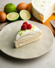 Mille Crepe Cake is a famous french recipe consisting on a cake made with layers crepes and cream.